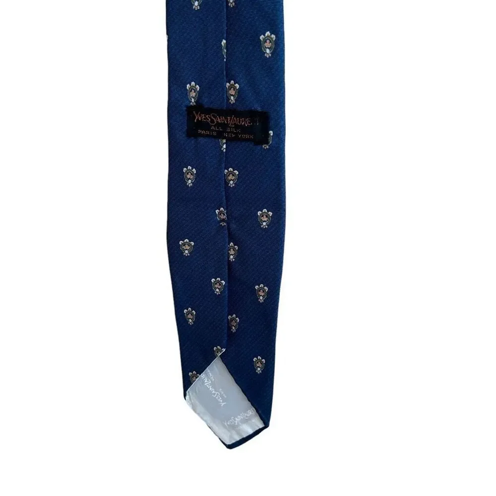 YSL Yves Saint Laurent Blue With Pattern 100% Silk Tie